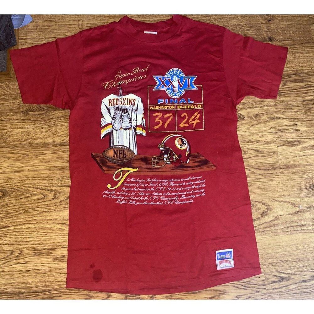 Vtg 1992 Nutmeg Mills Washington Redskins Super Bowl XXVI Mens Shirt Size XL